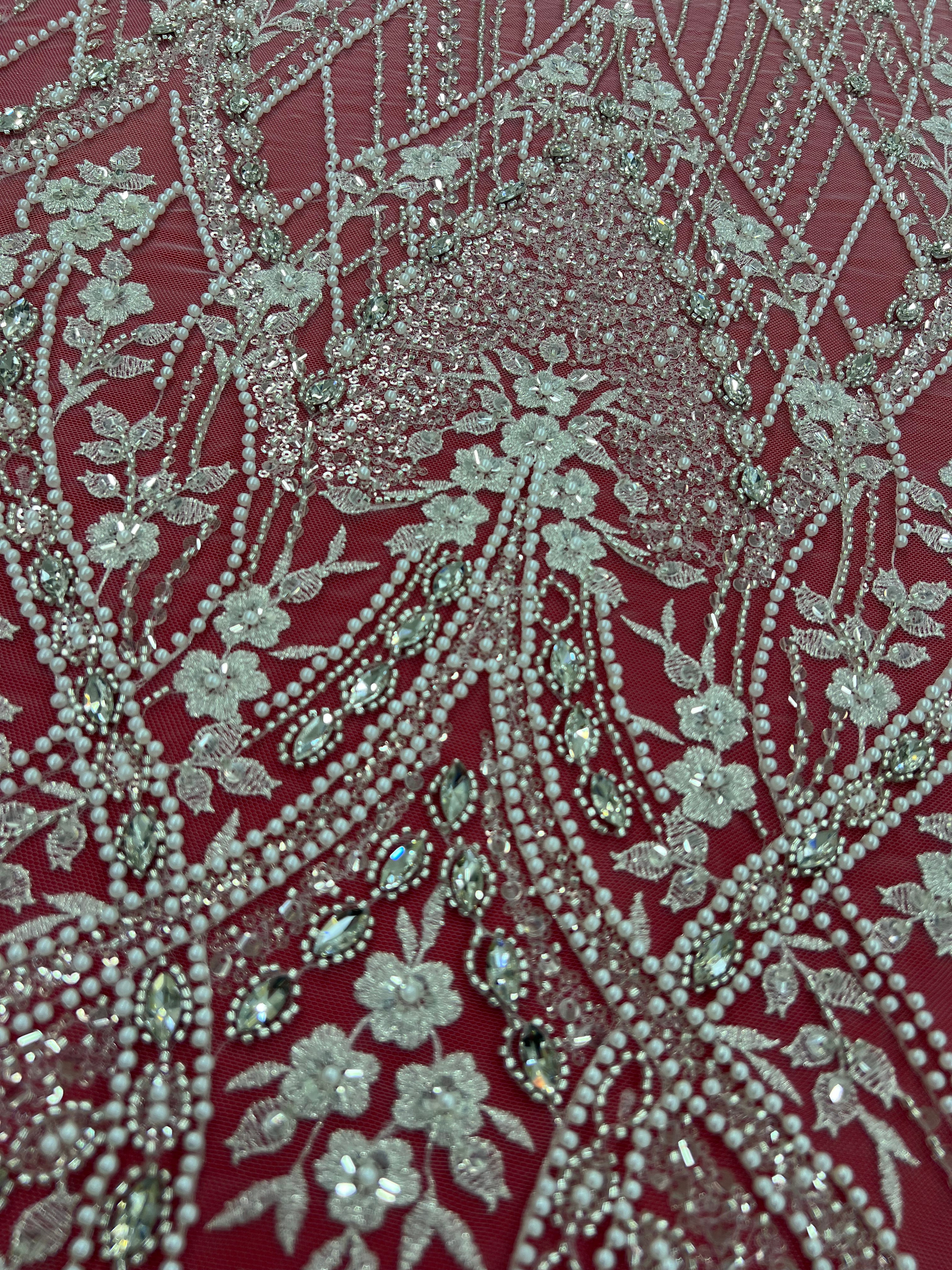 Luxurious embroidered lace with geometric and floral patterns