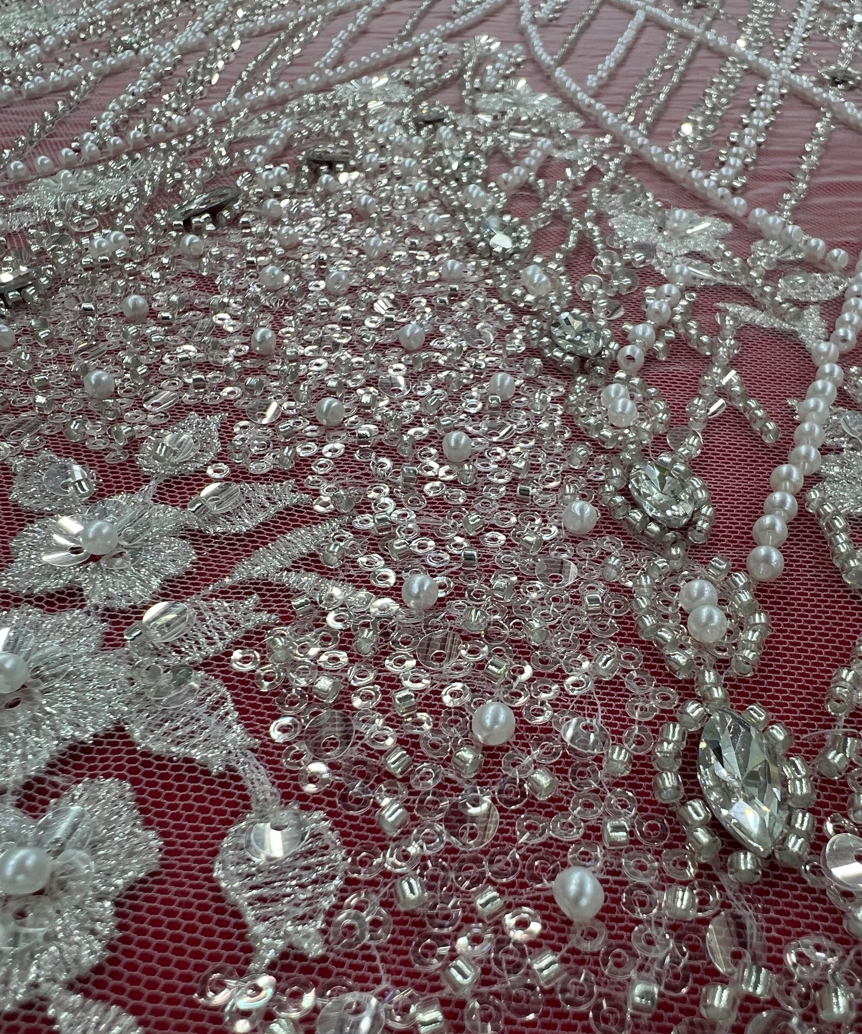 Luxurious embroidered lace with geometric and floral patterns